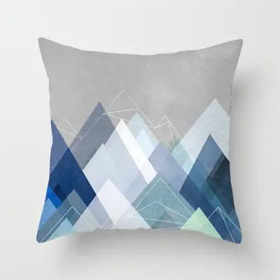 Blue Abstract Print Home Cushion Cover with Geometric Pattern