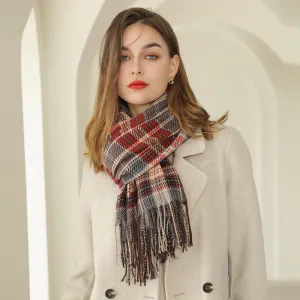Bufanda de cachemira con borlas de imitación gruesa a cuadros de invierno para mujer