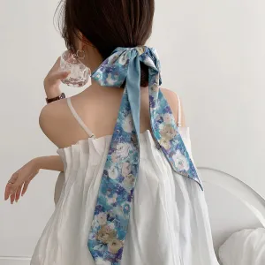 Bufanda de seda multifuncional de color de contraste floral pequeño de moda para mujer