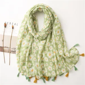 Bufanda de algodón con flores verdes a la moda para mujer