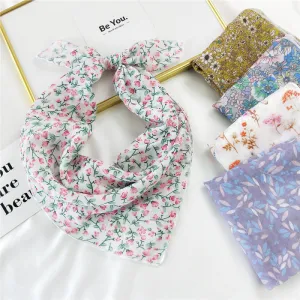 Bufanda cuadrada de lino y algodón con estampado floral fresco pequeño a la moda para mujer