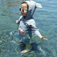 Children Kids Baby Fashion Boys Long Sleeve Quick-Drying Cartoon Shark Swimsuit