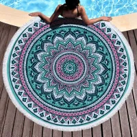 Toalla de playa de microfibra con estampado circular de patrón de serie Mandala de moda