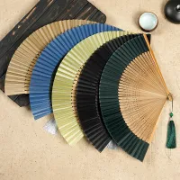 Simple Chinese Limelight Green Fan Bone Hollow Silk Folding Fan
