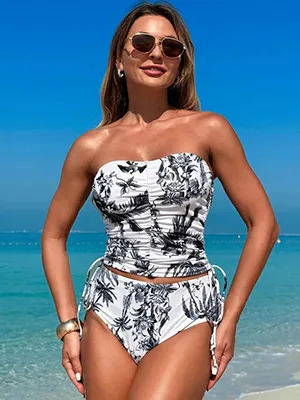 Women'S Solid Color Tight Square Neck Sexy Swimsuit Two-Piece Tankinis