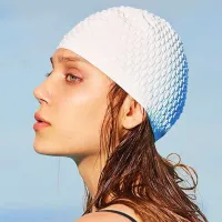 Gorro de natación de silicona impermeable con estampado para adultos y cuidado del cabello.