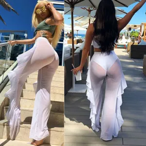 Pantalon transparent sexy à volants en maille pour femme S-XXL