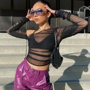 Pull à manches longues en maille pour femme, haut court sexy à col incliné et couleur unie