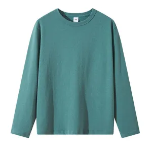 220gsm Simple Women Autumn Long Sleeve Pure Cotton Crewneck Solid Color T-Shirt Custom