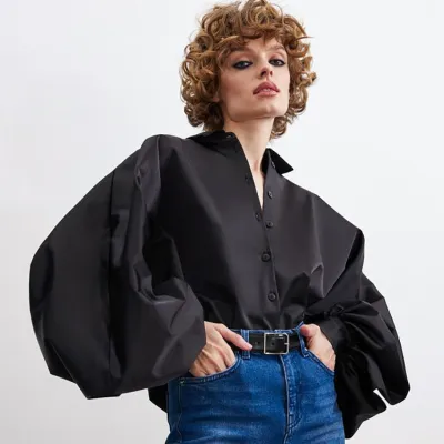Blusa de manga farol de un solo pecho con solapa de Color sólido elegante a la moda para mujer