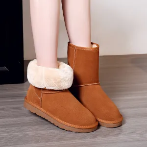 Women Winter Fashion Solid Color Plus Size Velvet Warm Round Toe Flat Snow Boots