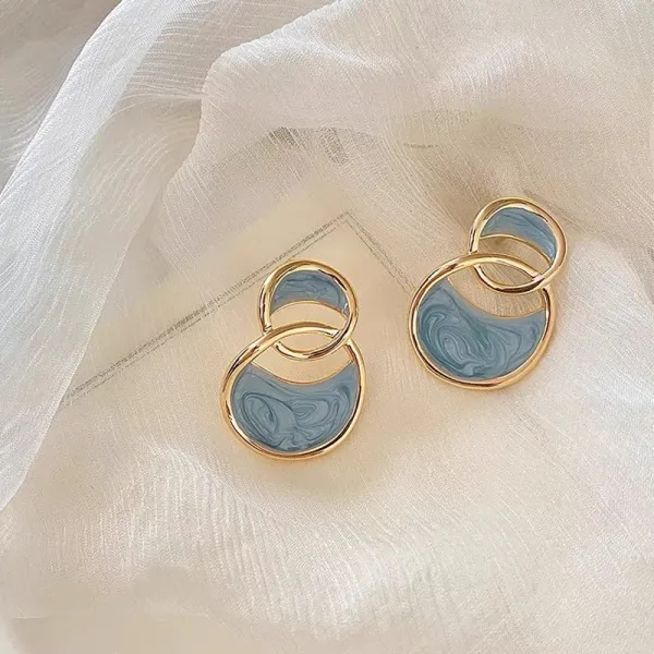 Women Fashion Elegant Hollow Sea Blue Stud Earrings