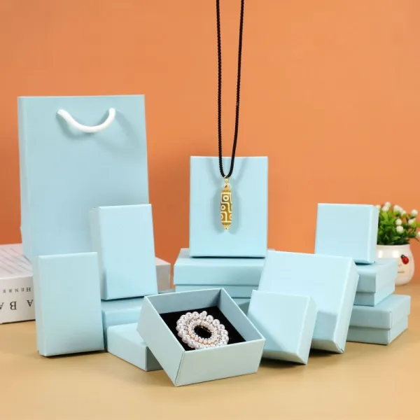 Simple Sky Blue Ring Necklace Bracelet Jewelry Packaging Box