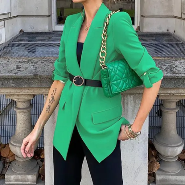 Women Fashion Solid Color Long Sleeve Lapel Blazers