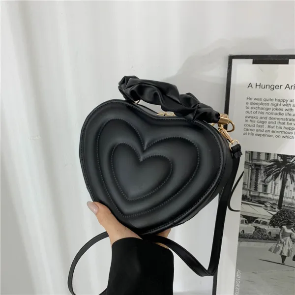 Women Fashion Solid Color Heart-Shaped Zipper Mini Handle Crossbody Bag