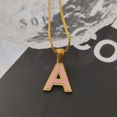 Stainless Steel Alphabet Enameled Box Chain Necklace