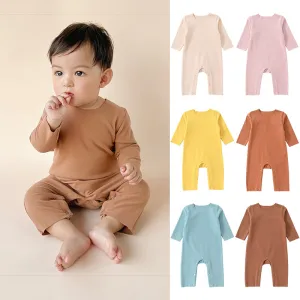 Kids Baby Unisex Spring Autumn Cute Casual Solid Color Round Neck Bodysuit