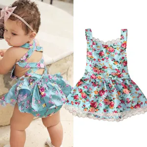 Kids Baby Girls Summer Fashion Casual Color Matching Tiny Flower Lace Vest Dress