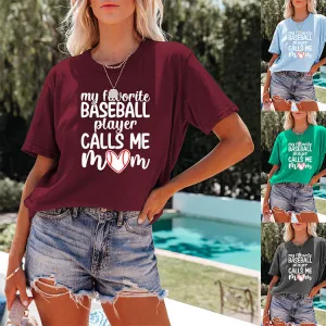 Simple Solid Color Mom Fashion Women Heart Baseball Slogan Printed Letter T-Shirt