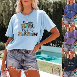Mom Summer Loose Letter Printed Women Solid Color Casual Short-Sleeved T-Shirt