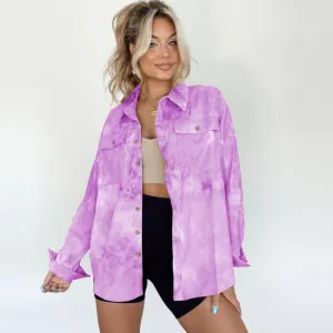 Casual Fashion Women Tie Dye Print Long Sleeve Shacket Blouse