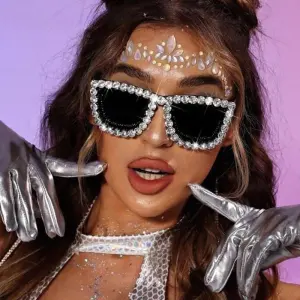 Women Fashion Handmade Square Frame Rhinestone Sunglasses