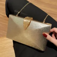 Women Fashion Metal Ring Colored Stone Diamond Drawstring Bucket Dinner Bag