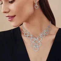 Women Fashion Round Rhinestone Necklace Earrings Jewelry Set