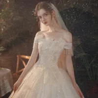 Bride Temperament Mori Dreamy Off-The-Shoulder Sequin Wedding Dress