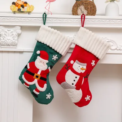 Christmas Decoration Old Man Snowman Embroidered Socks Shape Gift Bag Candy Bag
