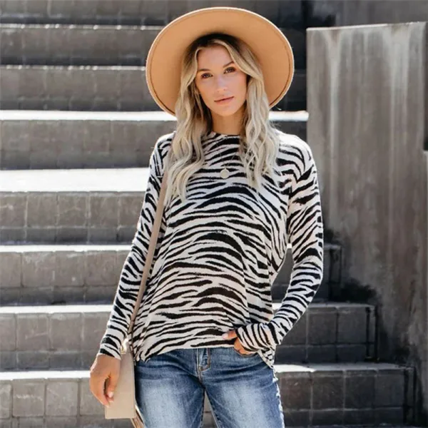 S-XXL Women Fashion Long Sleeve Zebra Camouflage Pattern T-Shirt