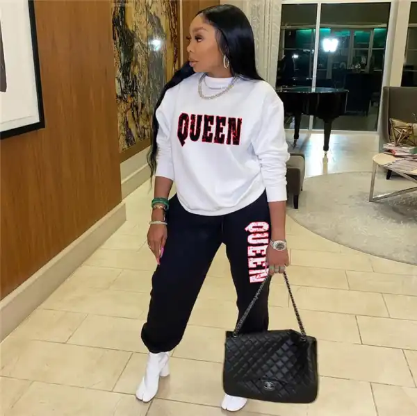 S-3XL Women Fashion Letter Printing Top And Sweatpants Two Pieces Set