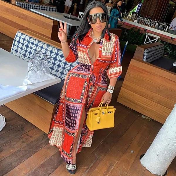 Women Fashion Print Lapel Shirt Coat Shacket