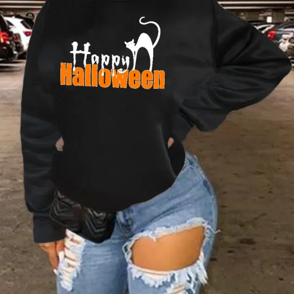 Halloween Women Casual Edgy Graphic Letter Printed Long Sleeve Round Neck Casual Plus Size Loose Sweatshirt