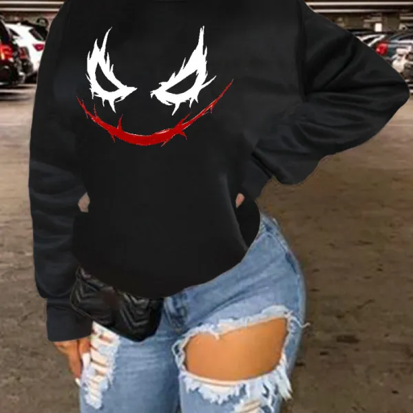Halloween Women Casual Edgy Graphic Printed Long Sleeve Round Neck Casual Plus Size Loose Sweatshirt