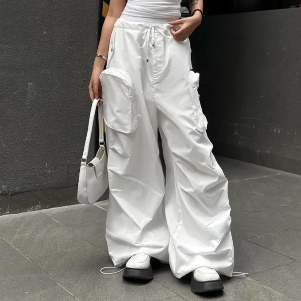 Women Fashion Casual Solid Color Loose Wide Leg Cargo Pants