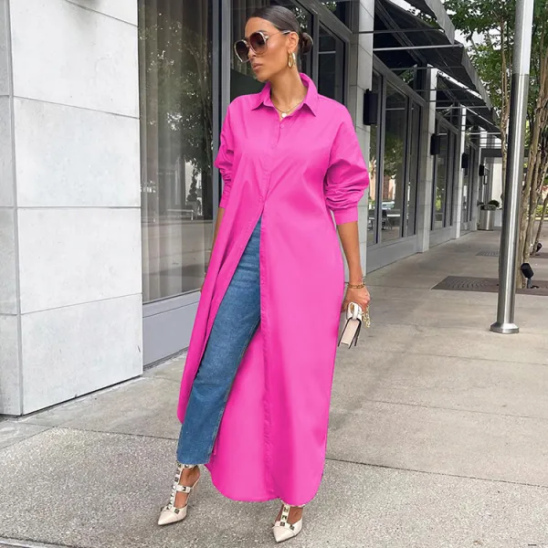 Women Fashion Casual Solid Color Coat Shacket