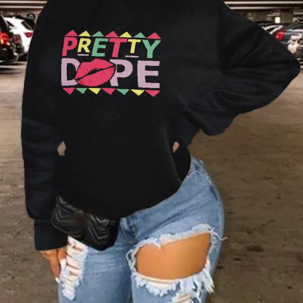Women Casual Edgy Graphic Letter Printed Long Sleeve Round Neck Casual Plus Size Loose Sweatshirt