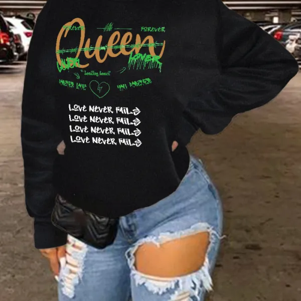 Women Casual Edgy Graphic Letter Printed Long Sleeve Round Neck Casual Plus Size Loose Sweatshirt