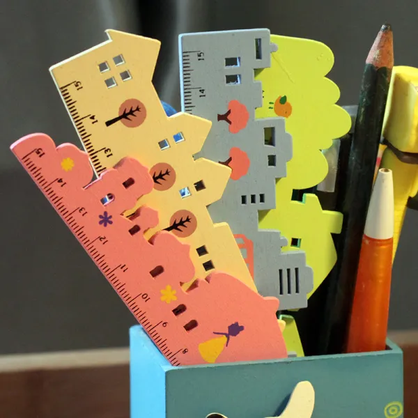 Creative Stationery Candy Bright Color Cute House Wooden Ruler