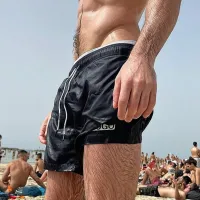 Men Casual Elastic Personality Pocket Beach Swimming Shorts