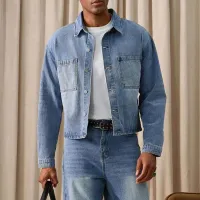 Men Fashion Simple Solid Color Denim Jacket