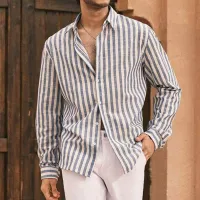 Men Fashion Solid Color Lapel Short Sleeve Loose Shirt