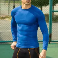 Men Sporty Long Sleeve Round Neck Letter Printed Bodycon Quick Dry T-shirt