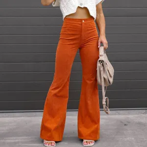 بنطلون نسائي واسع من قماش مخملي بلون سادة