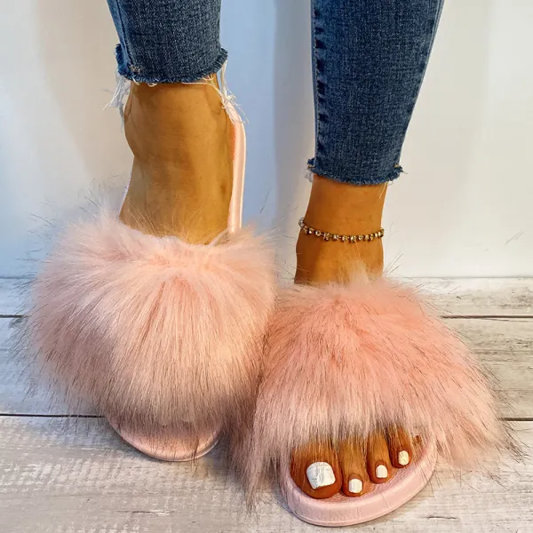 Women Plus Size Pure Color Plush Slippers