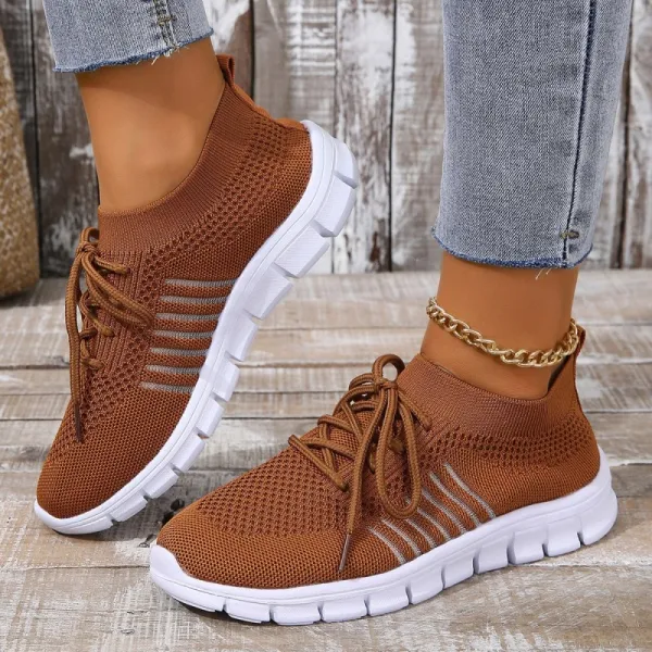 Women Casual Plus Size Solid Color Mesh Breathable Flat Sneakers