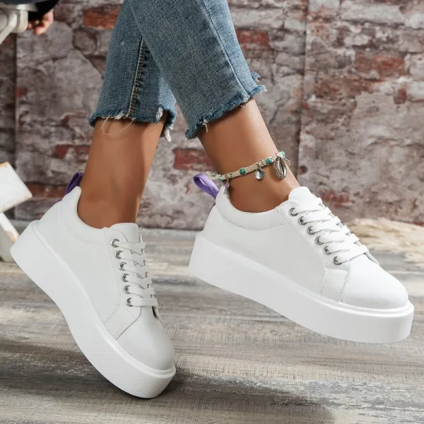 Women Fashion Plus Size Solid Color Round-Toe Lace-Up Thick-Soled Sneakers