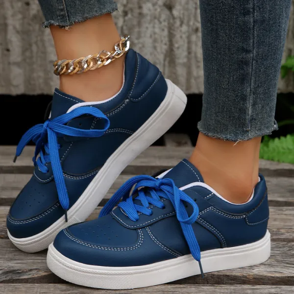 Women Fashion Casual Plus Size PU Lace-Up Sneakers