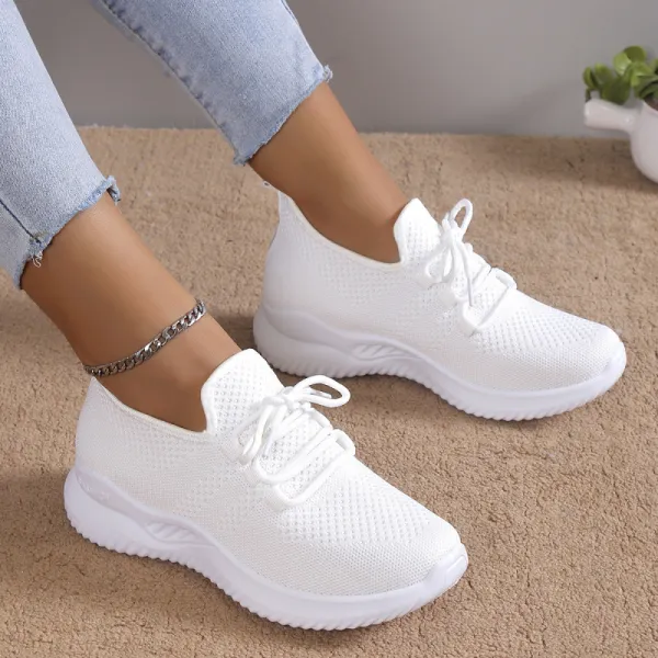 Summer Women Fashion Breathable Mesh Fly-Woven Solid Color Sneakers